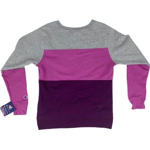 Champion Women's Pink Purple Colorblock Chainstitch Logo Sweatshirt X-Small - Picture 2 of 3